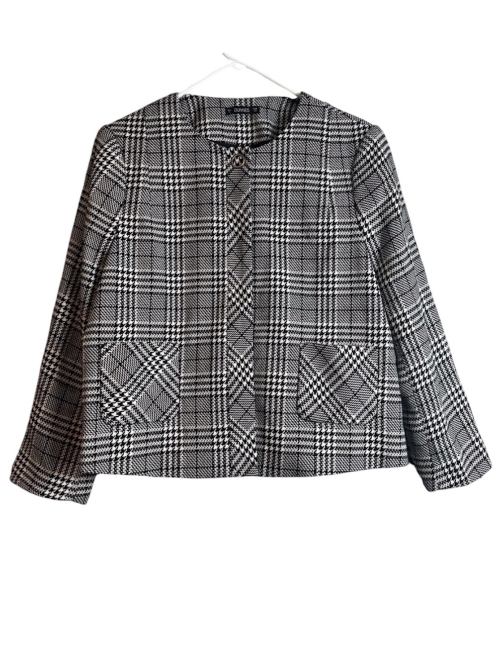 DUNNES Cropped Snap Front Houndstooth Blazer